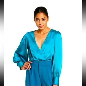 Women's Crossover Satin Bodysuit - Sergio Hudson x Target Teal L